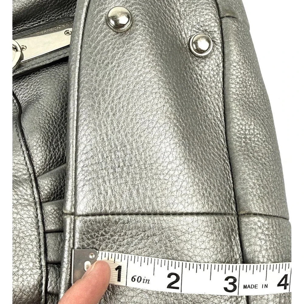 B Makowsky Hobo Handbag‎ Metallic Silver Leather Tasseled Boho Chic Everyday Bag